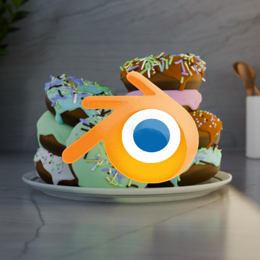 A picture of my Blender project with the Blender symbol on top.
