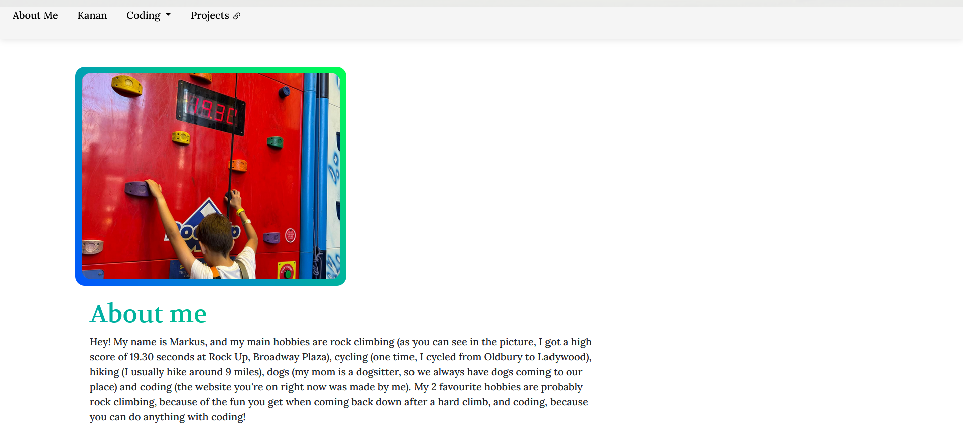 A screenshot of a my website.